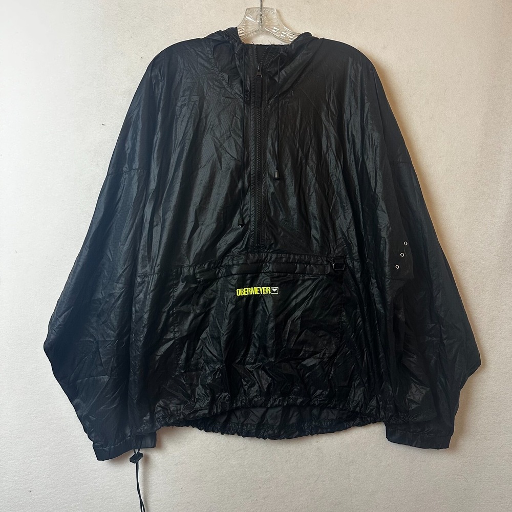 Obermeyer Mens Large Black Anorak Windbreaker Half Zip Hooded Pullover Jacket